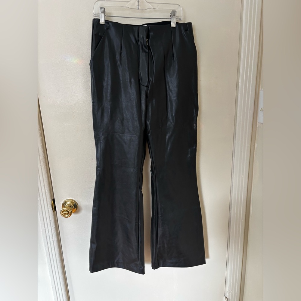 Abercrombie & Fitch Vegan Leather Flare Pants - Black